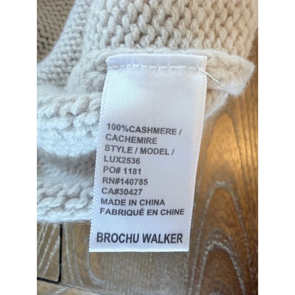 Brochu Walker Cashmere Balloon Sleeve Sweater Womens Beige Medium LUX2536